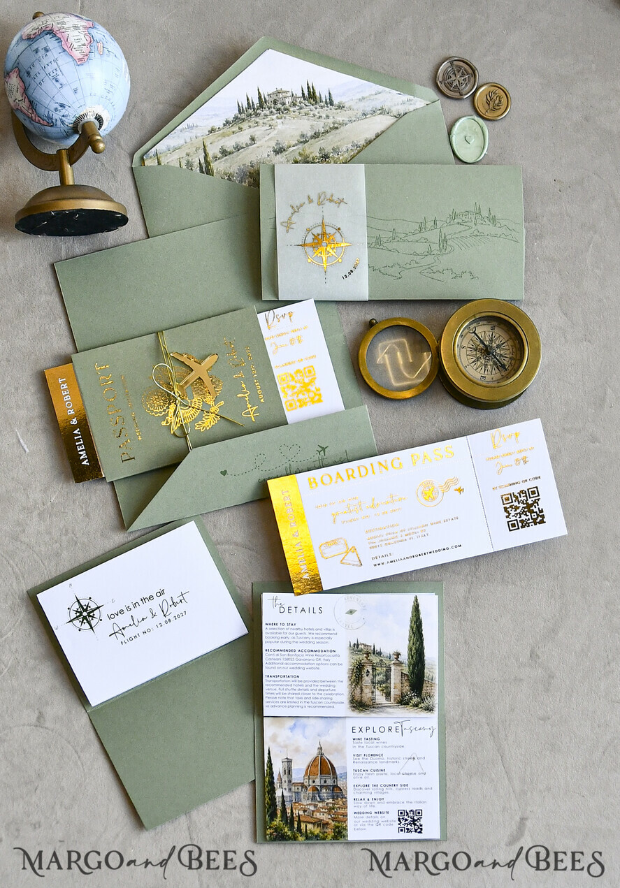 WEDDING INVITATIONS passport to love/ beach wedding invites  Sage Green Passport Wedding Invitation, Wedding Cards  Boarding Pass,  Tuscany Passport Wedding Invitations  Abroad, Destination Wedding Invites, Travel Map Wedding Stationary