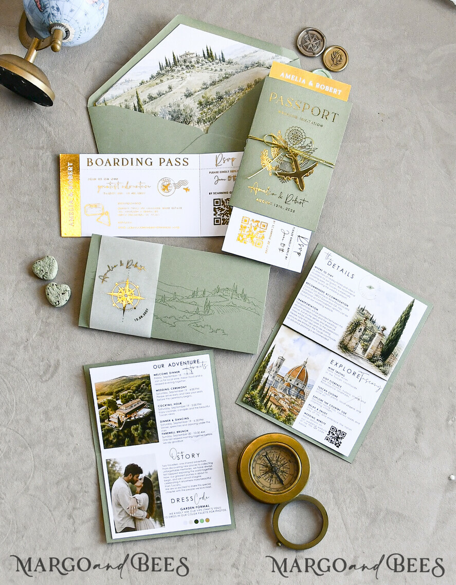 WEDDING INVITATIONS passport to love/ beach wedding invites  Sage Green Passport Wedding Invitation, Wedding Cards  Boarding Pass,  Tuscany Passport Wedding Invitations  Abroad, Destination Wedding Invites, Travel Map Wedding Stationary