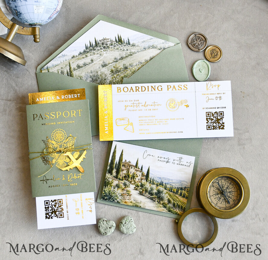 WEDDING INVITATIONS passport to love/ beach wedding invites  Sage Green Passport Wedding Invitation, Wedding Cards  Boarding Pass,  Tuscany Passport Wedding Invitations  Abroad, Destination Wedding Invites, Travel Map Wedding Stationary