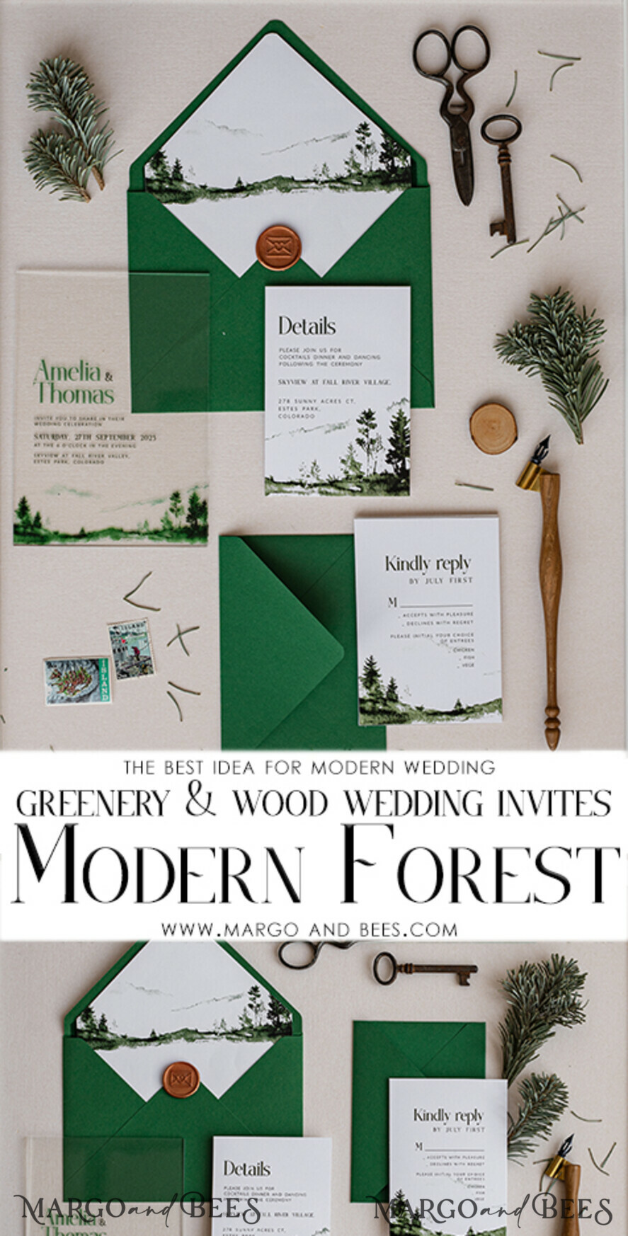 HOCHZEITS EINLADUNGEN Wald / Berge / Waldlandschaft Thema grüne Wald Acryl Hochzeits Einladung Suite, moderne Wald Gebirgs Hochzeit Einladungen, klare Plexi-Glas Suite Hochzeitskarten, Grünflächen Hochzeits Einladungen, Berge Hochzeits Einladung Suite, Kiefern Hochzeits Einladung aus Plexiglas