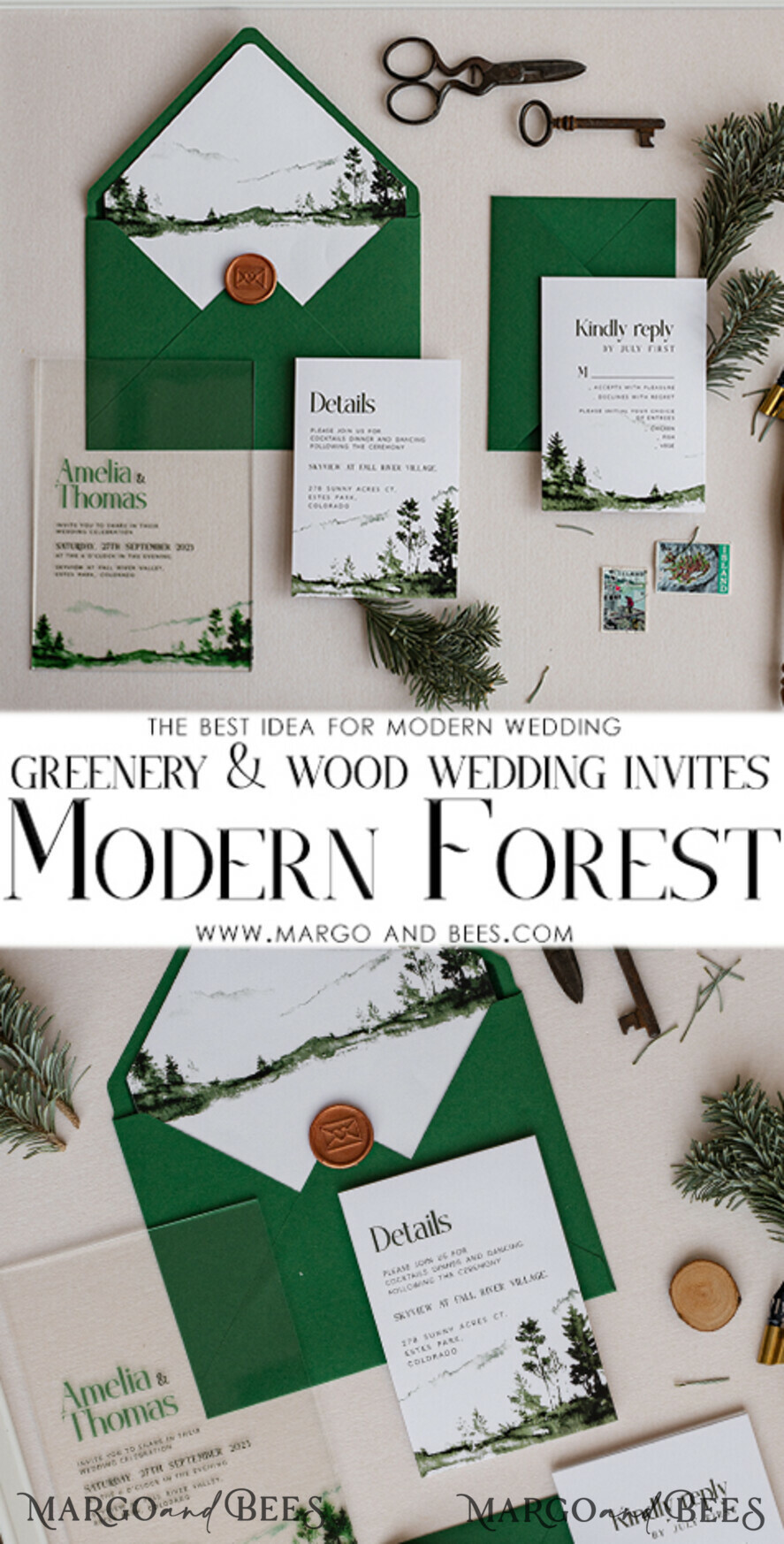 HOCHZEITS EINLADUNGEN Wald / Berge / Waldlandschaft Thema grüne Wald Acryl Hochzeits Einladung Suite, moderne Wald Gebirgs Hochzeit Einladungen, klare Plexi-Glas Suite Hochzeitskarten, Grünflächen Hochzeits Einladungen, Berge Hochzeits Einladung Suite, Kiefern Hochzeits Einladung aus Plexiglas