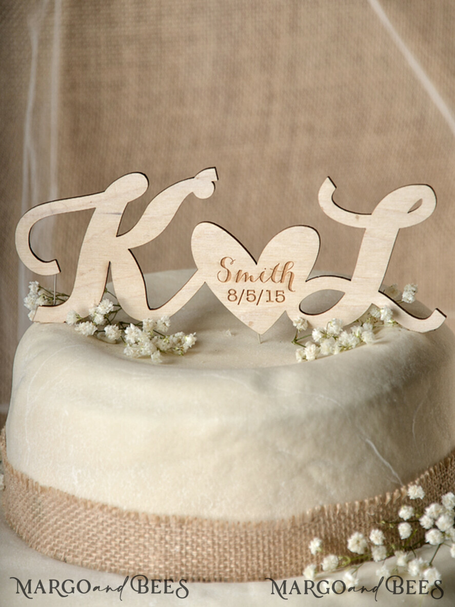 Gold Cake Topper for Wedding, Personalized Cake Topper, Rustic