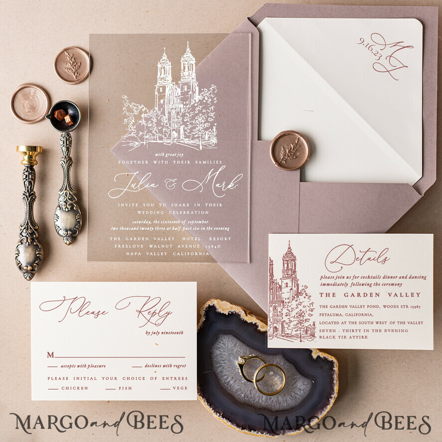 Black & Gold Acrylic Wedding Invitation Card Set With Free Envelope