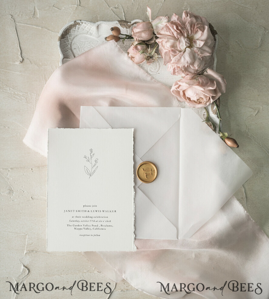 Minimalistic White Wedding Invitations, Handmade Wedding