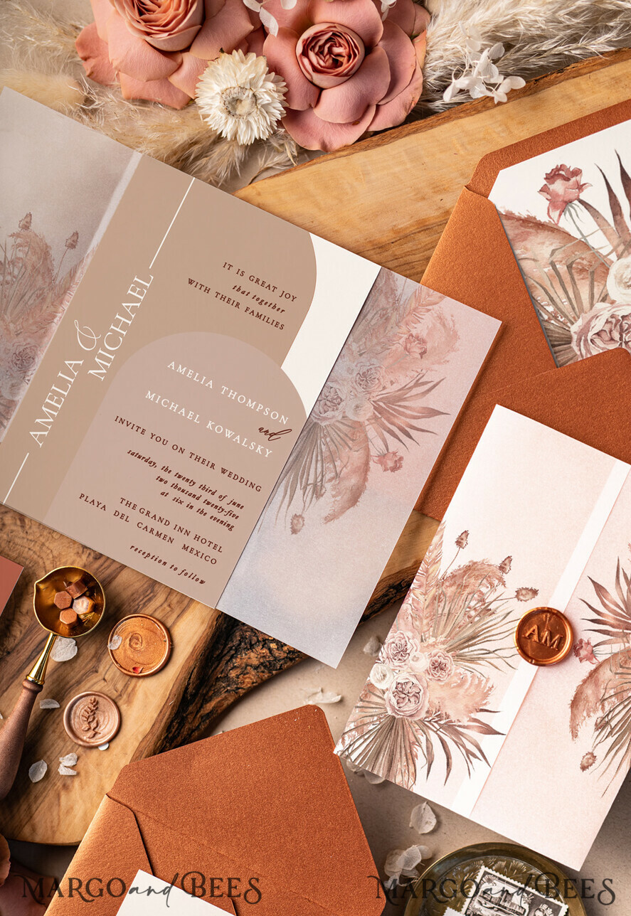 Terrcotta Acrylic Wedding invitations, Elegant Fall wedding invitation Suite • Luxury Copper Wedding Invitation Suite • Terracotta wedding Stationery