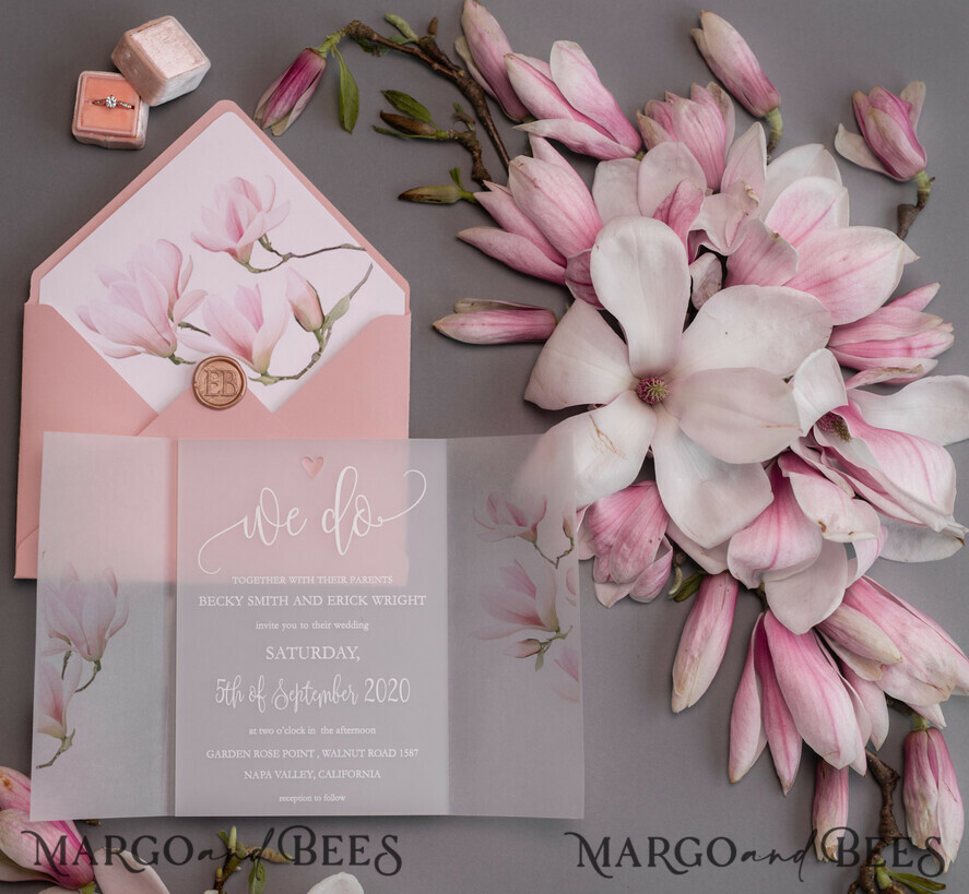 Customized Matte Acrylic Wedding Invitations, Transparent Invites Pink