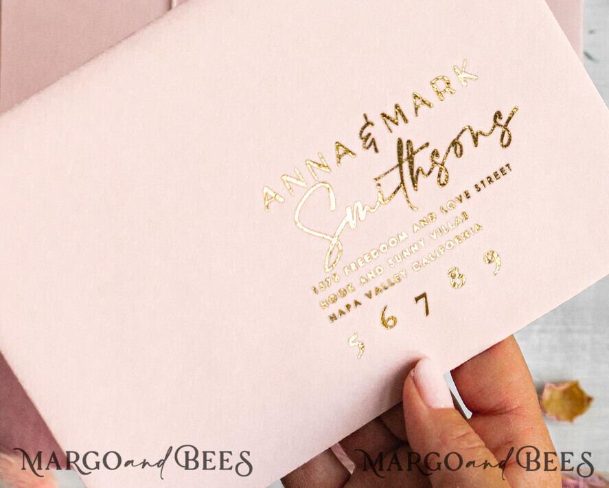 WEDDING INVITATIONS Elegant Invites Classic Cards Arch Plexi Glass Wedding Invitation suite, Blush Pink Golden Wedding Invitations with Rsvp Velvet Pocket, Acrylic Modern Wedding Cards