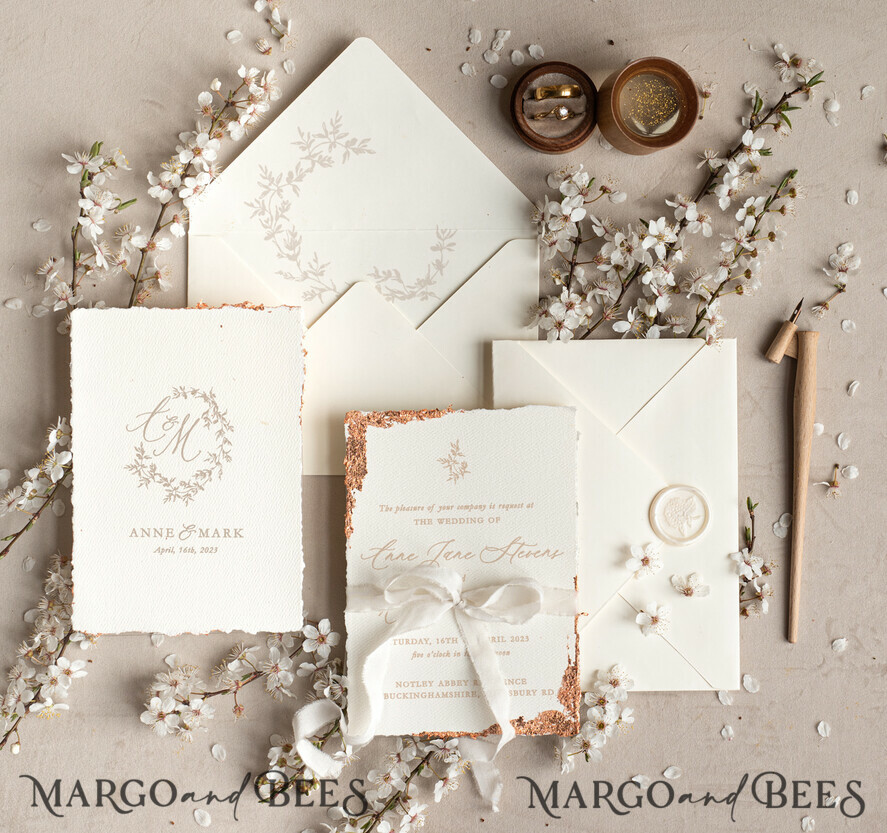 Stunning wedding invitations, Luxury Gold wedding invitation Set, Elegant Wedding Invitation Suite, Luxury wedding Card, Golden deckled edge paper wedding Invites