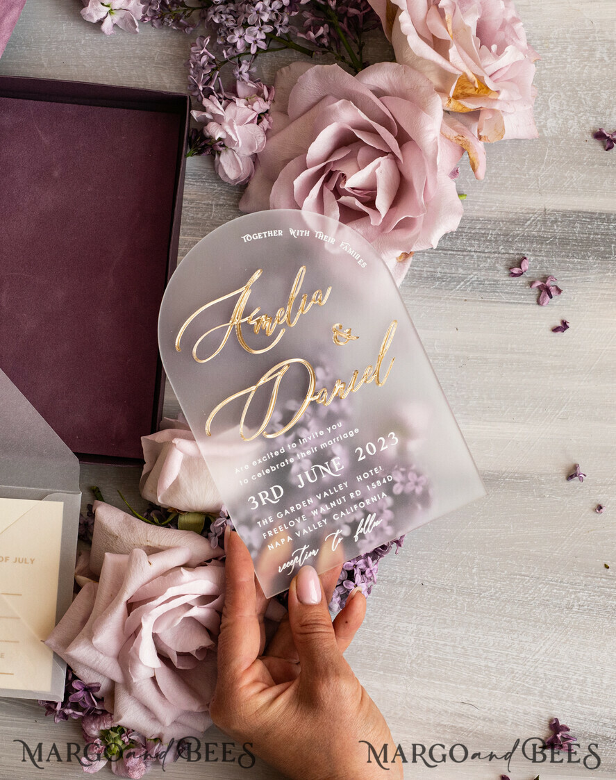 WEDDING INVITATIONS Elegant Invites Classic Cards  Luxury Mauve Velvet Box Wedding Invitations, Elegant Acrylic Wedding Invites With Gold Bow, Glamour Golden Shine Wedding Cards, Handmade Wedding Stationery