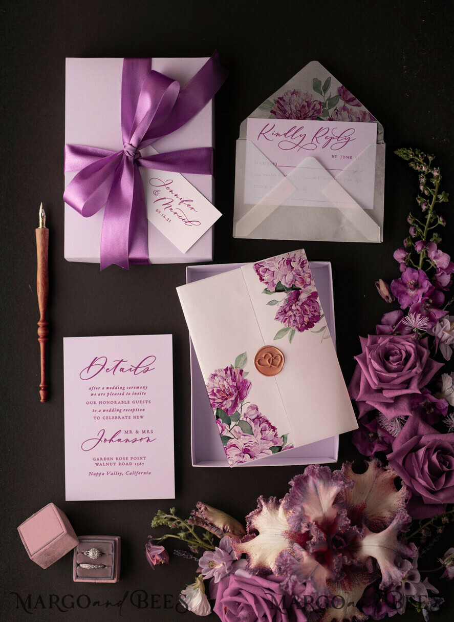 Luxury Acrylic Plexi Wedding Invitations, Elegant Lilac Box Wedding  Invites, Glamour Purple Wedding Invitation Suite, Minimalistic Floral  Wedding Cards