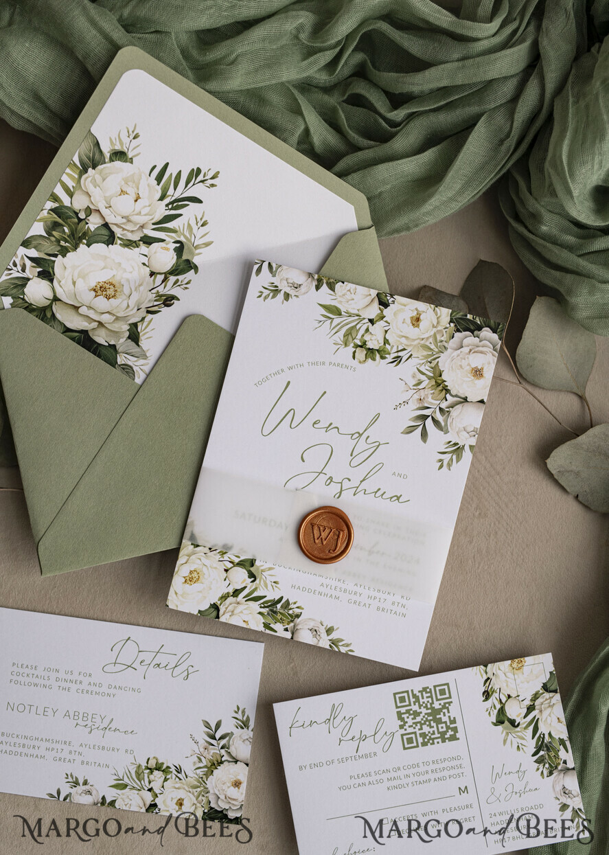 WEDDING INVITATIONS Elegant Invites Classic Cards Vintage Sage Green Wedding Invitations, Elegant Greenery Wedding Invites, Bespoke Vellum Wedding Invitation Suite, Minimalistic Green Wedding Cards