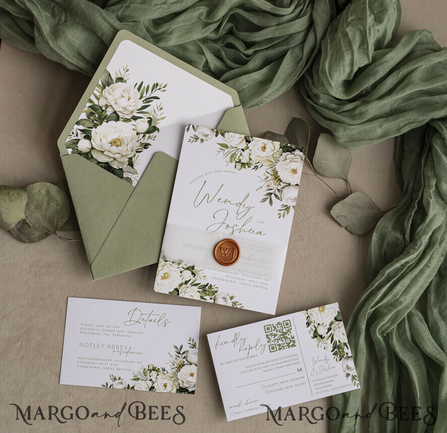 WEDDING INVITATIONS Elegant Invites Classic Cards Vintage Sage Green Wedding Invitations, Elegant Greenery Wedding Invites, Bespoke Vellum Wedding Invitation Suite, Minimalistic Green Wedding Cards