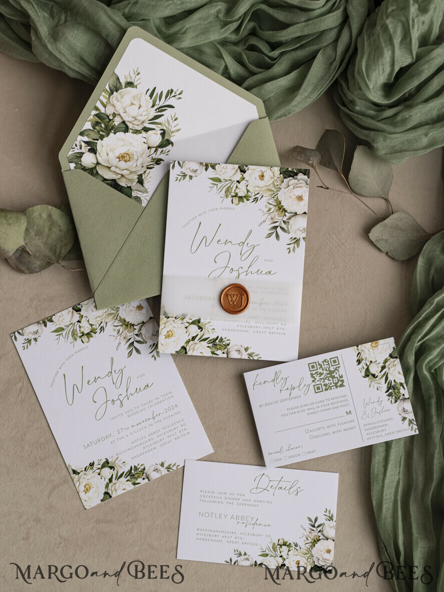 WEDDING INVITATIONS Elegant Invites Classic Cards Vintage Sage Green Wedding Invitations, Elegant Greenery Wedding Invites, Bespoke Vellum Wedding Invitation Suite, Minimalistic Green Wedding Cards