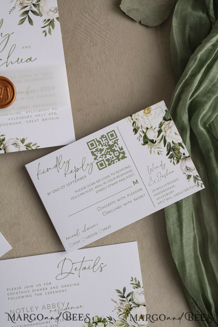 WEDDING INVITATIONS Elegant Invites Classic Cards Vintage Sage Green Wedding Invitations, Elegant Greenery Wedding Invites, Bespoke Vellum Wedding Invitation Suite, Minimalistic Green Wedding Cards