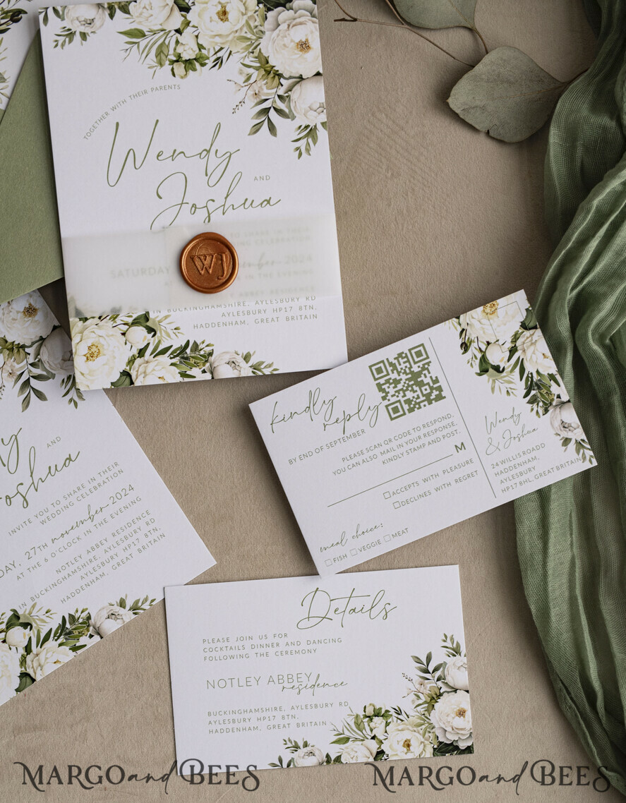 WEDDING INVITATIONS Elegant Invites Classic Cards Vintage Sage Green Wedding Invitations, Elegant Greenery Wedding Invites, Bespoke Vellum Wedding Invitation Suite, Minimalistic Green Wedding Cards