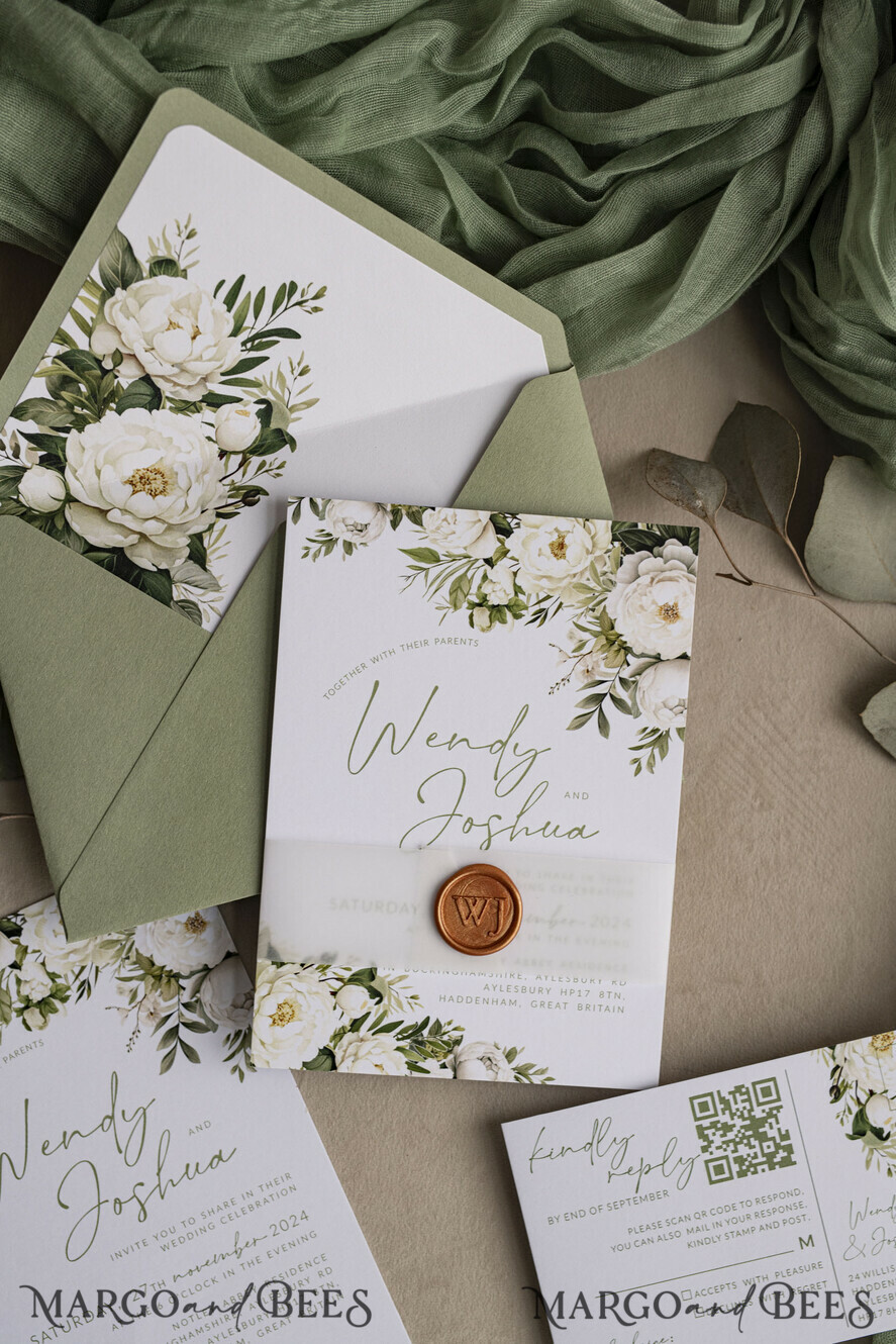 WEDDING INVITATIONS Elegant Invites Classic Cards Vintage Sage Green Wedding Invitations, Elegant Greenery Wedding Invites, Bespoke Vellum Wedding Invitation Suite, Minimalistic Green Wedding Cards