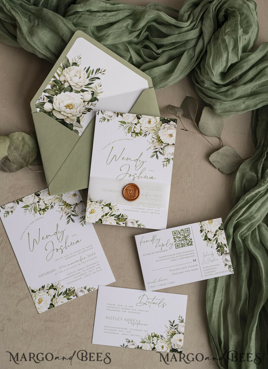 WEDDING INVITATIONS Elegant Invites Classic Cards Vintage Sage Green Wedding Invitations, Elegant Greenery Wedding Invites, Bespoke Vellum Wedding Invitation Suite, Minimalistic Green Wedding Cards