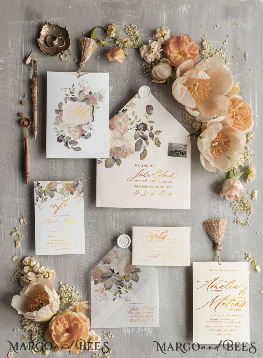 gold tassels for wedding, invitation card