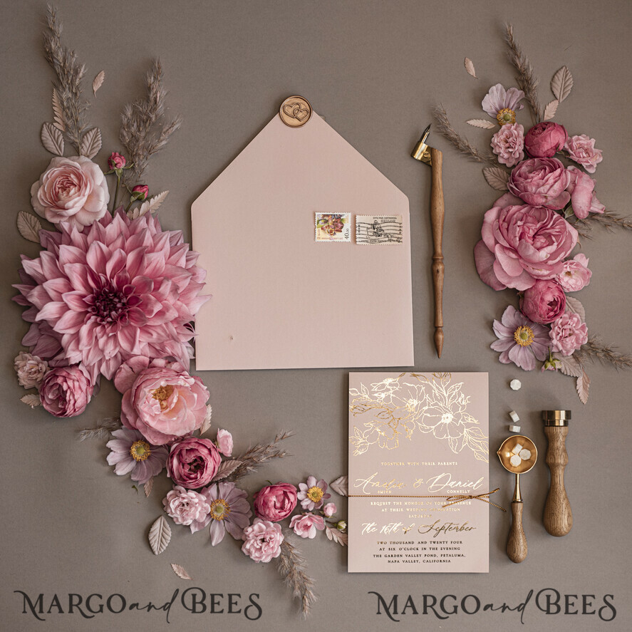 WEDDING INVITATIONS gold / rose gold / silver / glitter Gold Shimmer Wedding Invites, Blush Pink Glitter Wedding Cards, Glamour Golden Wedding Invitation Suite, Romantic Affordable Wedding Stationery