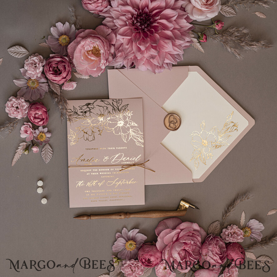 WEDDING INVITATIONS gold / rose gold / silver / glitter Gold Shimmer Wedding Invites, Blush Pink Glitter Wedding Cards, Glamour Golden Wedding Invitation Suite, Romantic Affordable Wedding Stationery