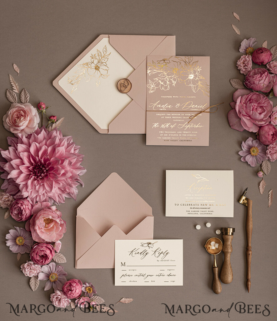 WEDDING INVITATIONS gold / rose gold / silver / glitter Gold Shimmer Wedding Invites, Blush Pink Glitter Wedding Cards, Glamour Golden Wedding Invitation Suite, Romantic Affordable Wedding Stationery