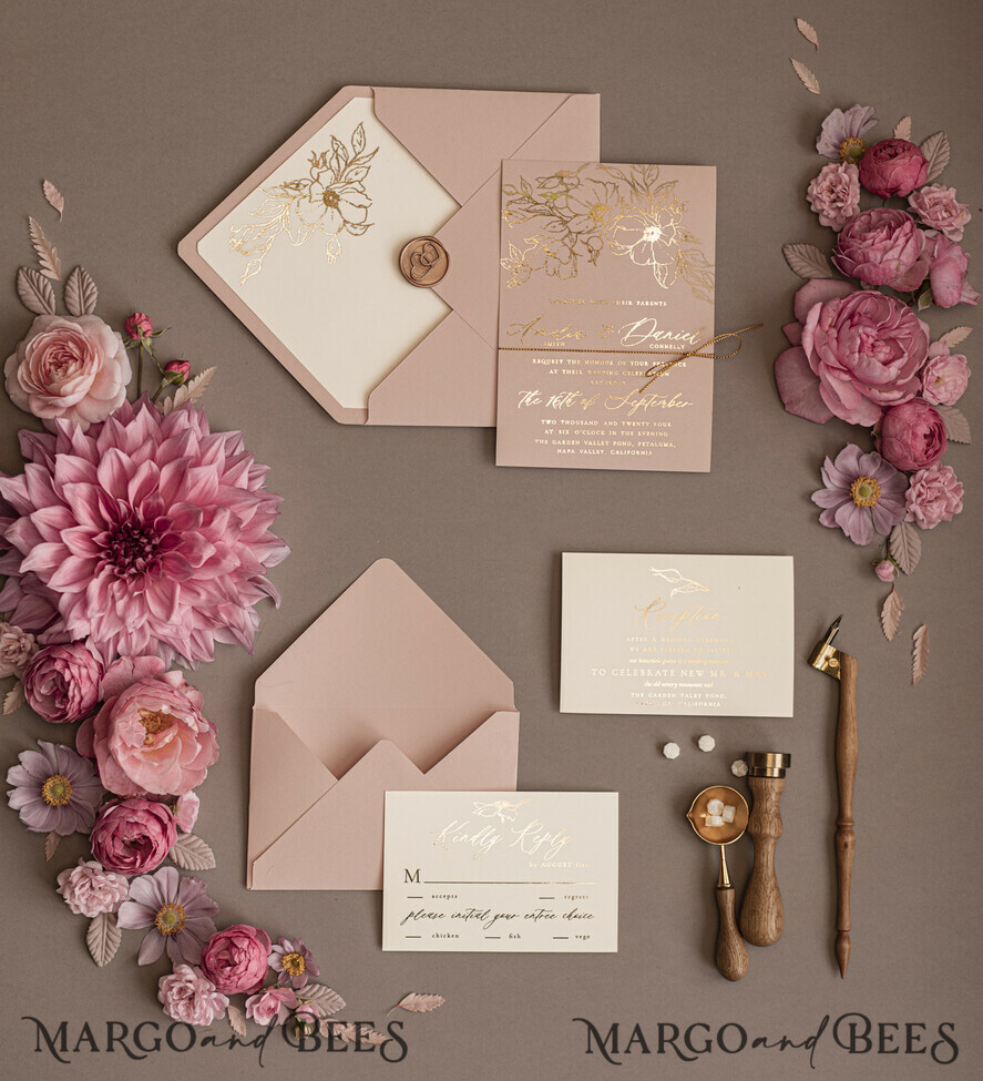 WEDDING INVITATIONS gold / rose gold / silver / glitter Gold Shimmer Wedding Invites, Blush Pink Glitter Wedding Cards, Glamour Golden Wedding Invitation Suite, Romantic Affordable Wedding Stationery