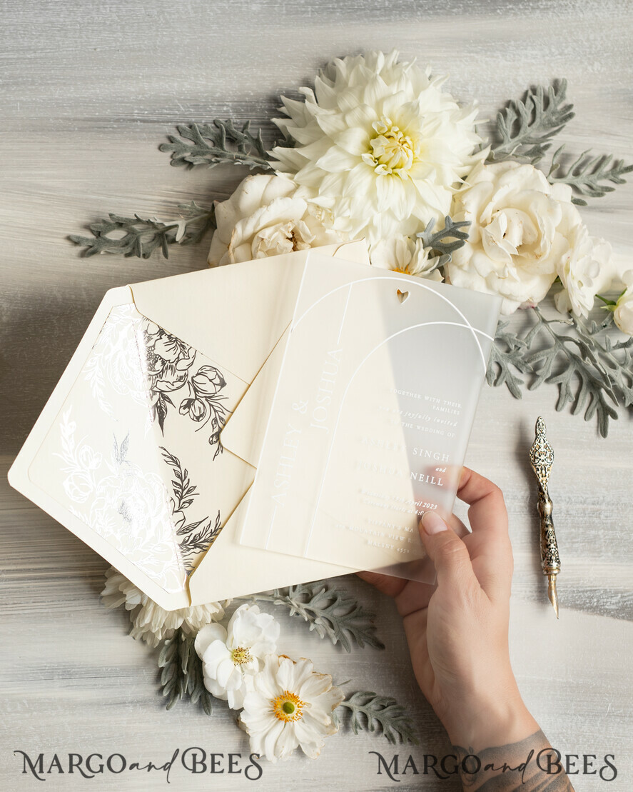 WEDDING INVITATIONS gold / rose gold / silver / glitter Acrylic Wedding invitation suite, Boho Glam Wedding Invitations, silver frozen Wedding Invitates, Elegant vellum Wedding Cards