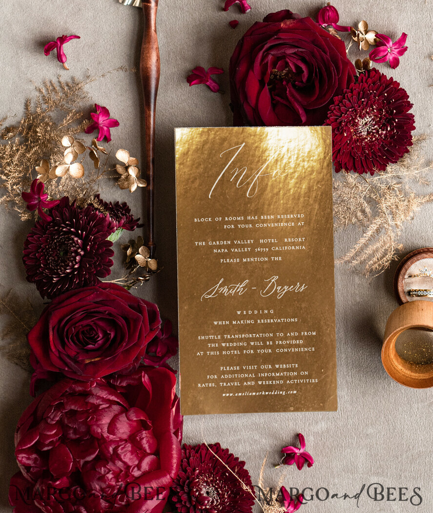 WEDDING INVITATIONS gold / rose gold / silver / glitter Burgundy Wedding invitations cards, Gold Acrylic Glamour Wedding Invitation Suite  Maroon Golden Shine Wedding Stationery Frozen Plexi Luxury Wedding Invites