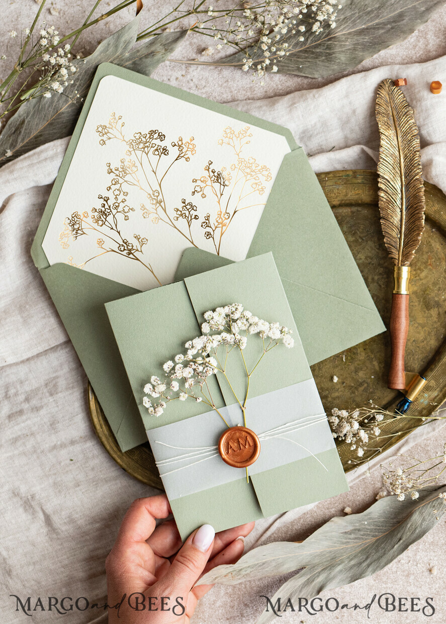 Elegant Mint Flower Wedding Invitation Template