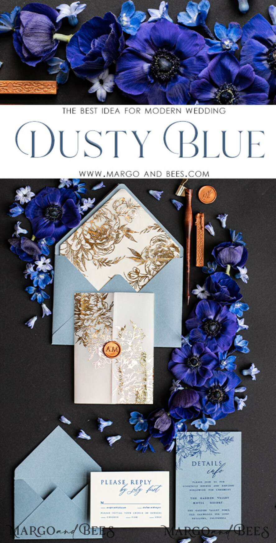 WEDDING INVITATIONS gold / rose gold / silver / glitter  Acrylic wedding invitations, Glamour  Ice Blue and Gold Wedding Invitations, Golden Wax Seal Wedding Invitation Suite, Luxury Wedding Cards Light Blue