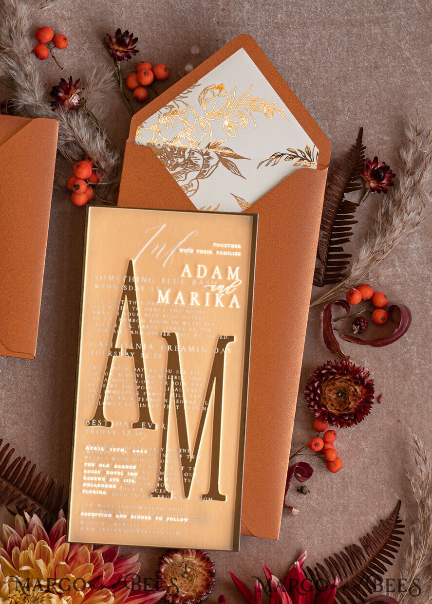 WEDDING INVITATIONS gold / rose gold / silver / glitter Fall Acrylic Frozen Wedding invitation suite, Terracotta Gold Boho Glam Wedding Invitations, Golden Shine Wedding Invitates, Elegant Gold Wedding Cards