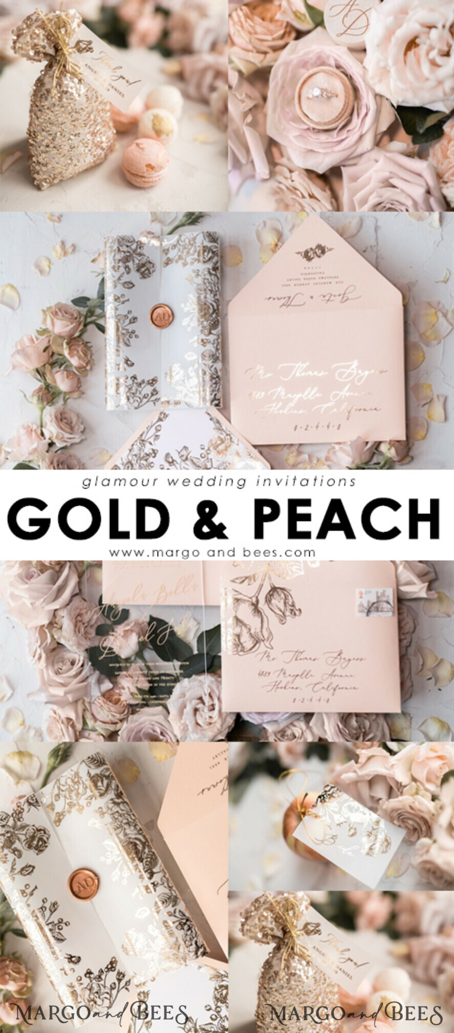 WEDDING INVITATIONS gold / rose gold / silver / glitter  Luxury Plexi Acrylic Wedding Invitations, Elegant Blush Pink Wedding Cards, Glamour Gold Foil Wedding Invites, Bespoke White Vellum Wedding Invitation Suite