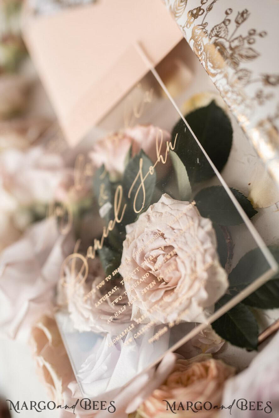 WEDDING INVITATIONS gold / rose gold / silver / glitter  Luxury Plexi Acrylic Wedding Invitations, Elegant Blush Pink Wedding Cards, Glamour Gold Foil Wedding Invites, Bespoke White Vellum Wedding Invitation Suite
