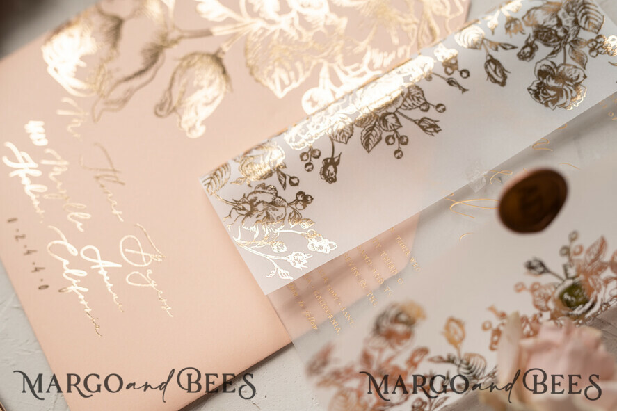 WEDDING INVITATIONS gold / rose gold / silver / glitter  Luxury Plexi Acrylic Wedding Invitations, Elegant Blush Pink Wedding Cards, Glamour Gold Foil Wedding Invites, Bespoke White Vellum Wedding Invitation Suite