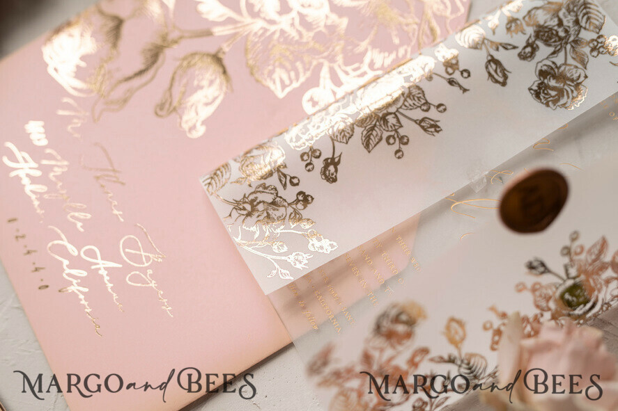 Luxury Rose Gold Glitter Handmade A6 Wedding Invitations Personlised For You 