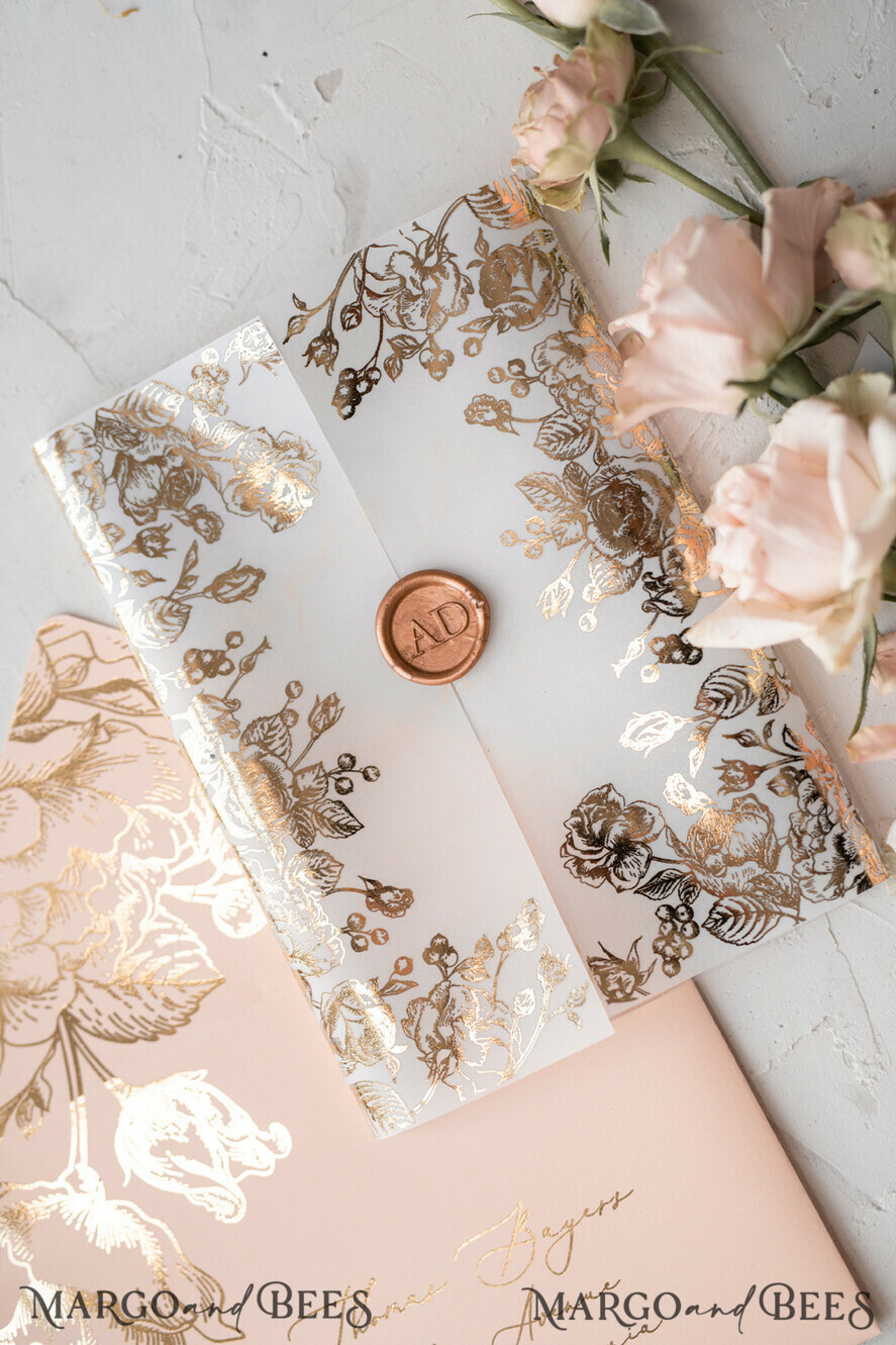 WEDDING INVITATIONS gold / rose gold / silver / glitter  Luxury Plexi Acrylic Wedding Invitations, Elegant Blush Pink Wedding Cards, Glamour Gold Foil Wedding Invites, Bespoke White Vellum Wedding Invitation Suite