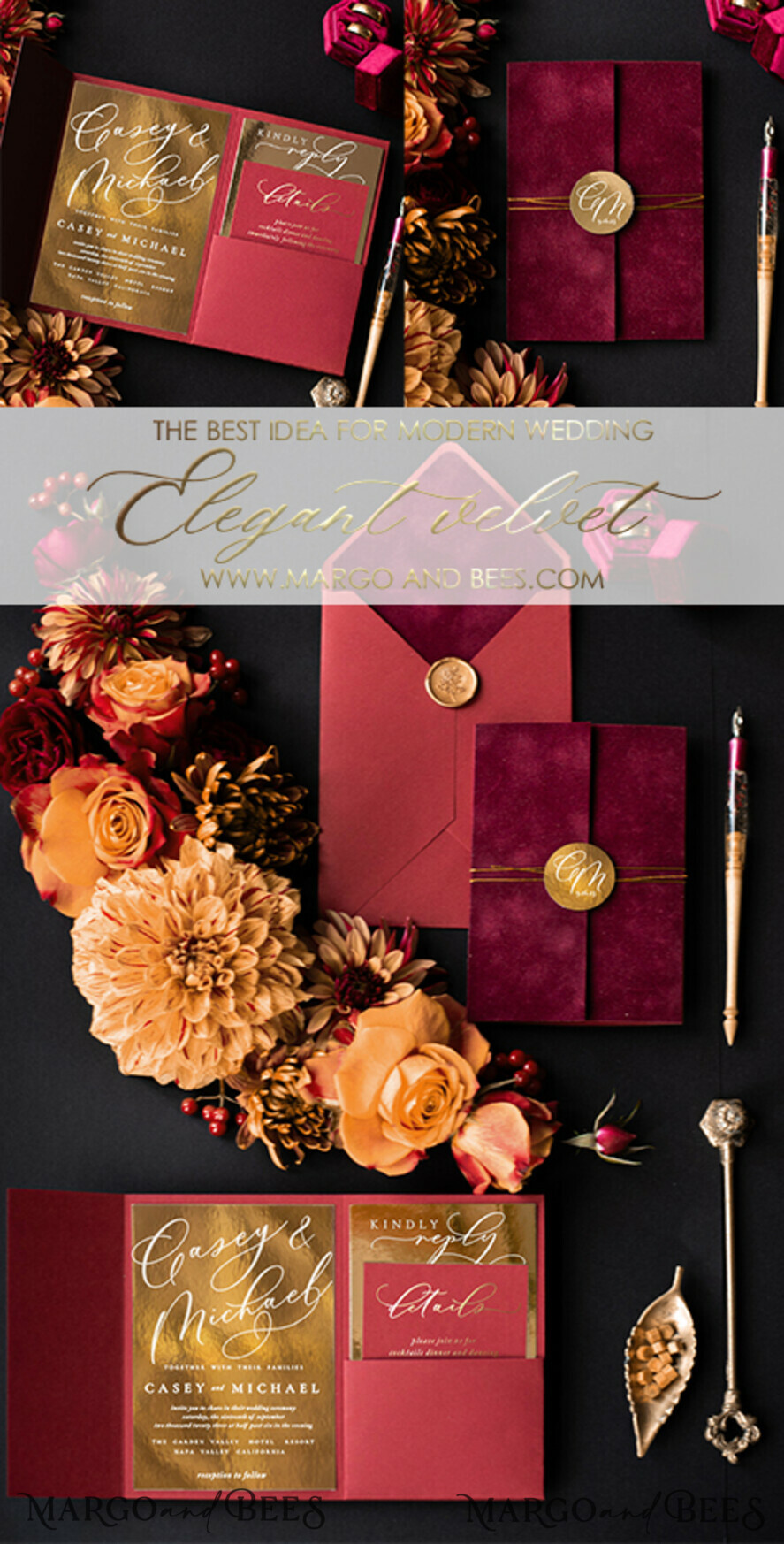 Luxury Gold Leaf Geometric Acrylic Wedding Invitations CAX067
