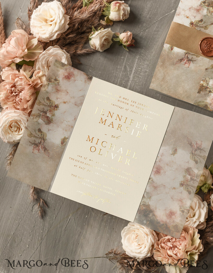 Chic faux rose gold glitter navy blue wedding invitation