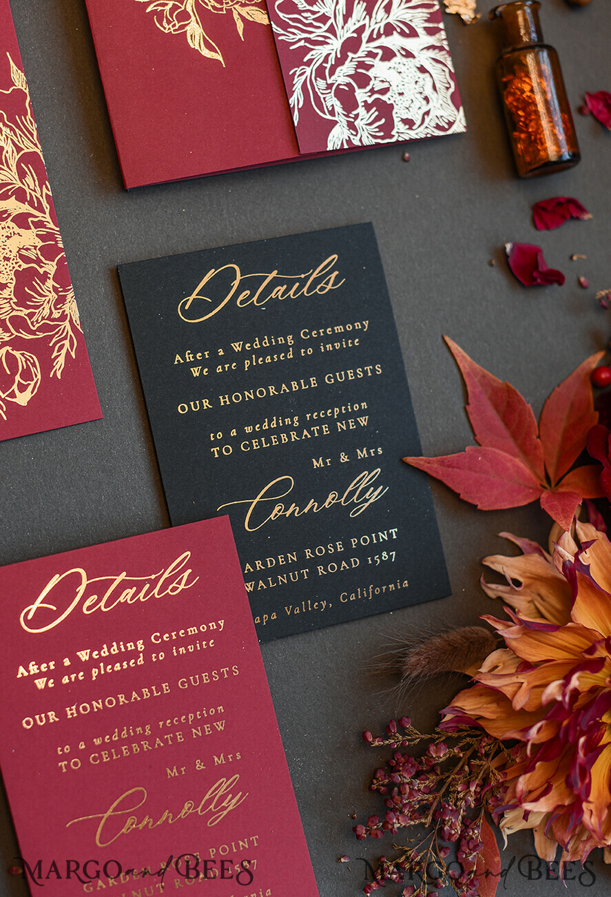 WEDDING INVITATIONS gold / rose gold / silver / glitter Golden Burgundy Wedding Invitations, Glamour Glitter Wedding Stationery, Elegant Black Wedding Invitation Suite, Gold Foil Luxury Arabic Wedding Cards