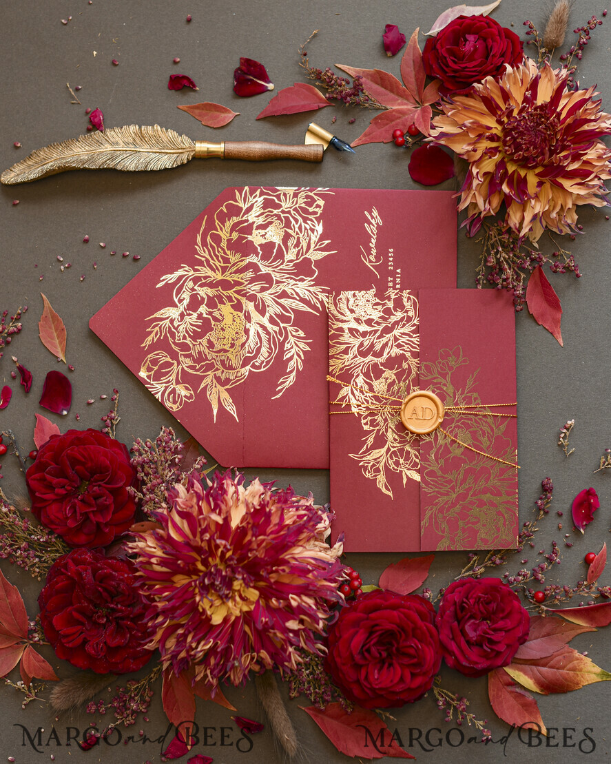 WEDDING INVITATIONS gold / rose gold / silver / glitter Golden Burgundy Wedding Invitations, Glamour Glitter Wedding Stationery, Elegant Black Wedding Invitation Suite, Gold Foil Luxury Arabic Wedding Cards