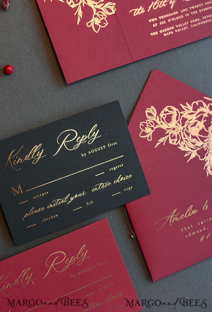 WEDDING INVITATIONS gold / rose gold / silver / glitter Golden Burgundy Wedding Invitations, Glamour Glitter Wedding Stationery, Elegant Black Wedding Invitation Suite, Gold Foil Luxury Arabic Wedding Cards