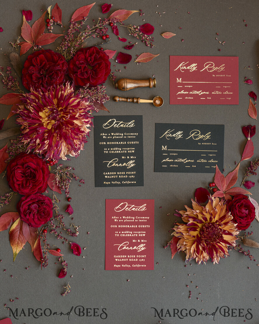 WEDDING INVITATIONS gold / rose gold / silver / glitter Golden Burgundy Wedding Invitations, Glamour Glitter Wedding Stationery, Elegant Black Wedding Invitation Suite, Gold Foil Luxury Arabic Wedding Cards