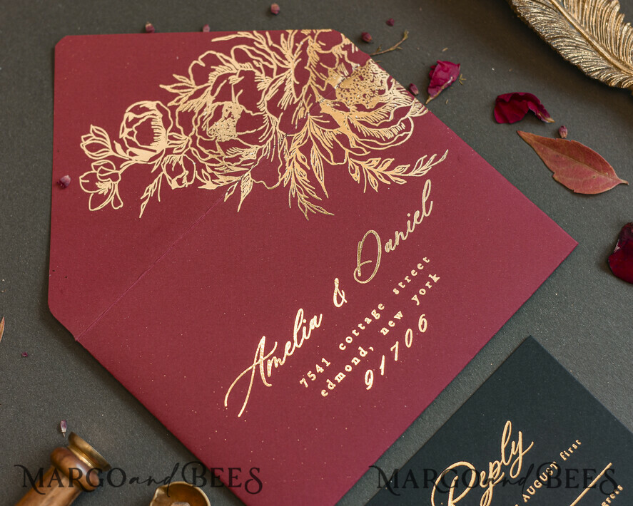 WEDDING INVITATIONS gold / rose gold / silver / glitter Golden Burgundy Wedding Invitations, Glamour Glitter Wedding Stationery, Elegant Black Wedding Invitation Suite, Gold Foil Luxury Arabic Wedding Cards