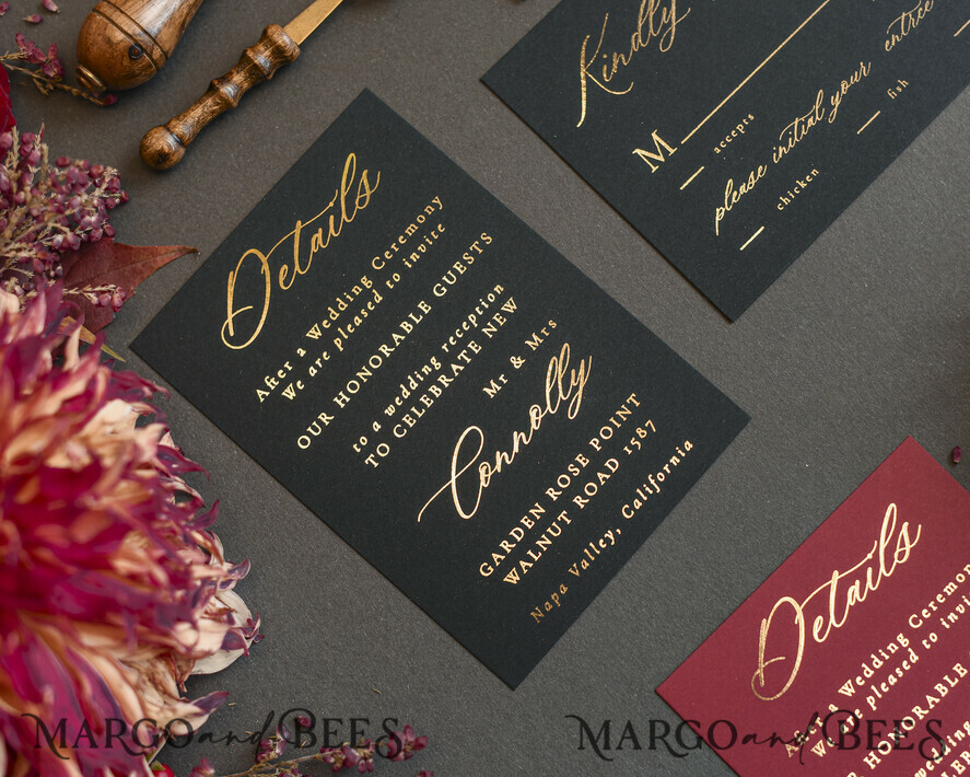 WEDDING INVITATIONS gold / rose gold / silver / glitter Golden Burgundy Wedding Invitations, Glamour Glitter Wedding Stationery, Elegant Black Wedding Invitation Suite, Gold Foil Luxury Arabic Wedding Cards