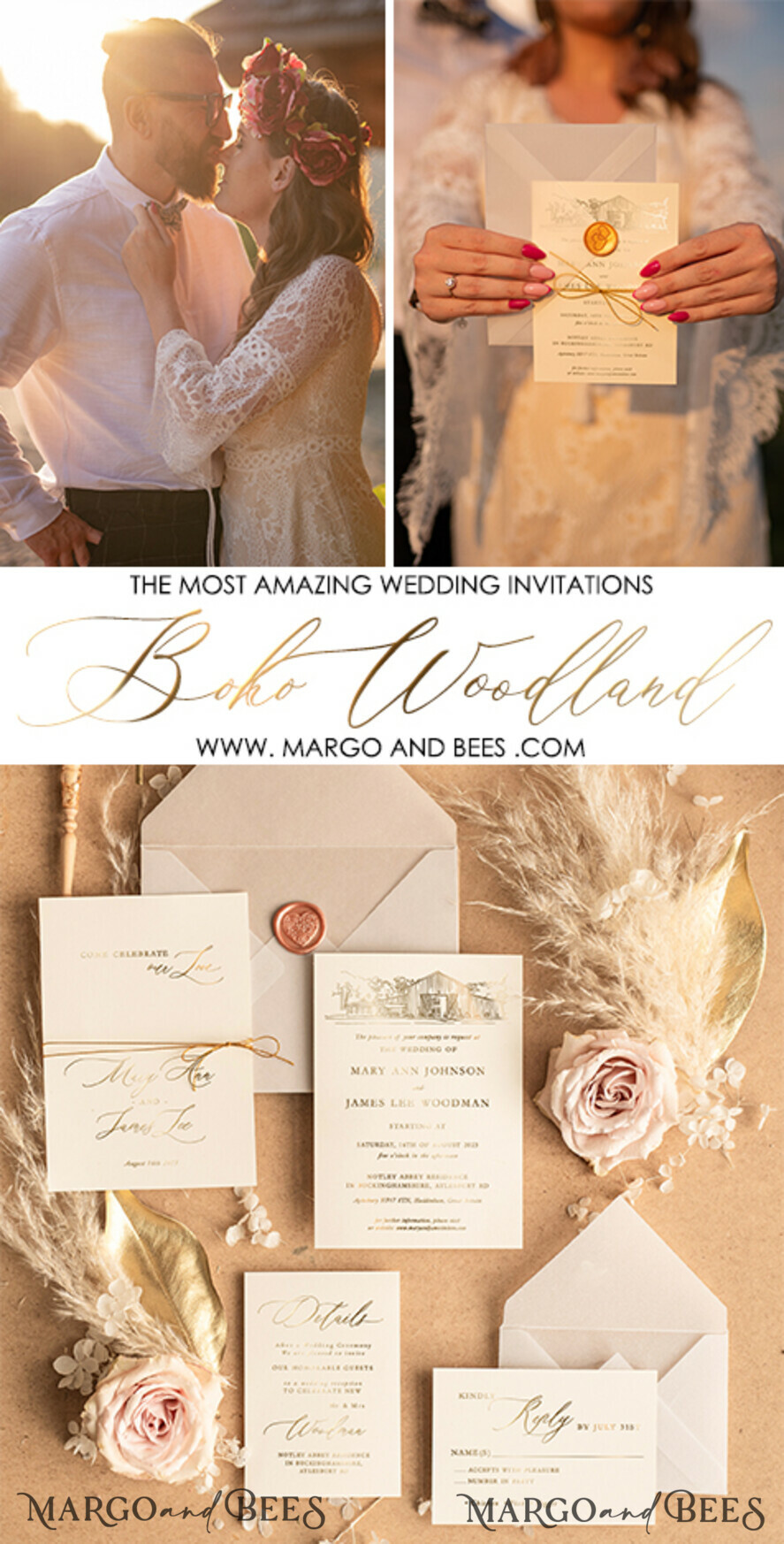 WEDDING INVITATIONS gold / rose gold / silver / glitter Luxury Bohemian Wedding Invitations, Customized Venue Sketch Wedding Cards, Elegant Nude Wedding Invitation Suite, Golden Shine Wedding Invites
