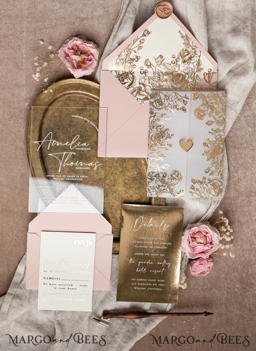 Unique Acrylic Invitation, Acrylic Wedding Invitation With Blush Envelope 