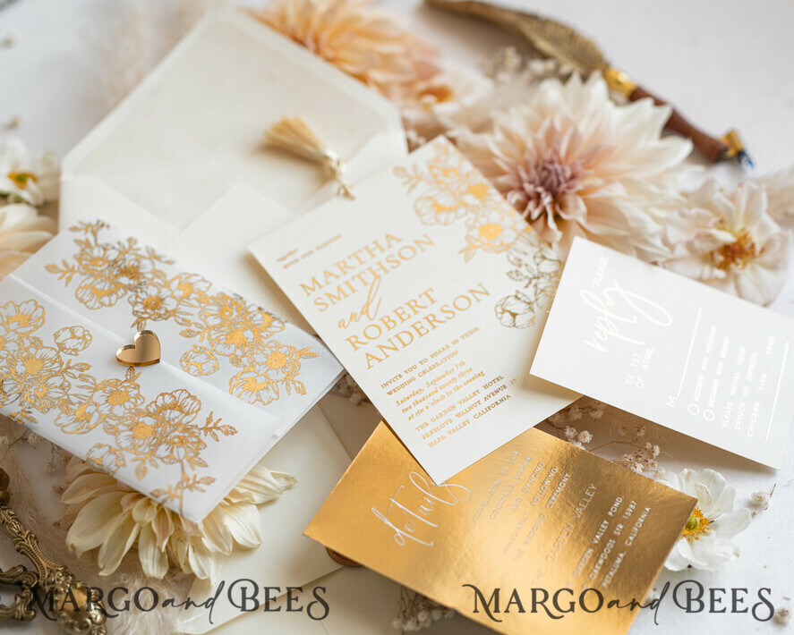 WEDDING INVITATIONS gold / rose gold / silver / glitter Vllum Wedding invitation suite, Boho Glam Wedding Invitations, Golden Shine Wedding Invitates, Elegant Gold Wedding Cards
