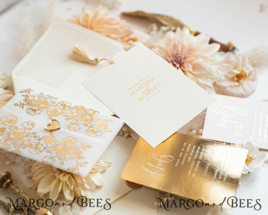 WEDDING INVITATIONS gold / rose gold / silver / glitter Vllum Wedding invitation suite, Boho Glam Wedding Invitations, Golden Shine Wedding Invitates, Elegant Gold Wedding Cards