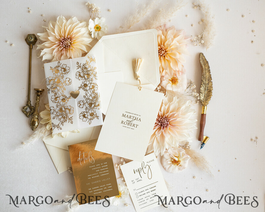 WEDDING INVITATIONS gold / rose gold / silver / glitter Vllum Wedding invitation suite, Boho Glam Wedding Invitations, Golden Shine Wedding Invitates, Elegant Gold Wedding Cards