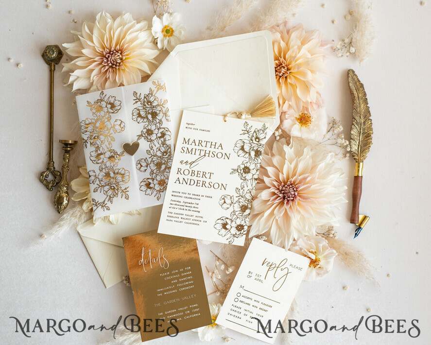 WEDDING INVITATIONS gold / rose gold / silver / glitter Vllum Wedding invitation suite, Boho Glam Wedding Invitations, Golden Shine Wedding Invitates, Elegant Gold Wedding Cards